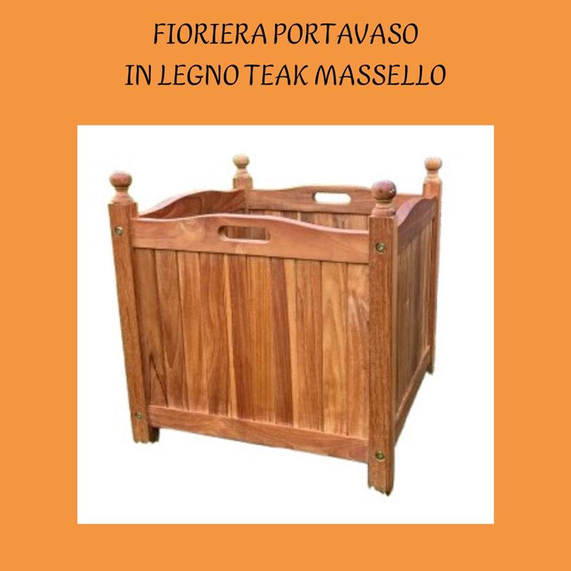 FIORIERA PORTAVASO DA GIARDINO CM. 46X46 H. 50 IN LEGNO TEAK MASSELLO THAILANDESE